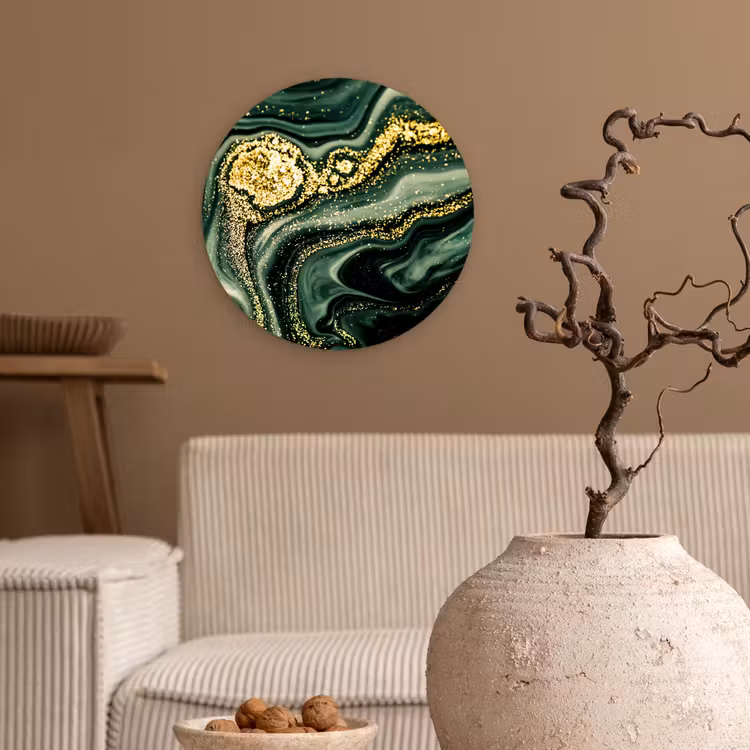 Muurcirkel - Marmer - Goud - Glitter - Groen - Marmerlook - Luxe — 2