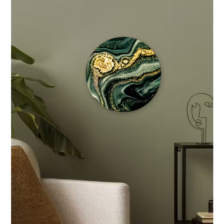 Muurcirkel - Marmer - Goud - Glitter - Groen - Marmerlook - Luxe — 3