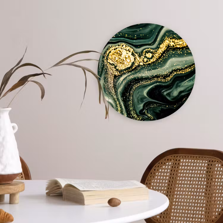 Muurcirkel - Marmer - Goud - Glitter - Groen - Marmerlook - Luxe — 4