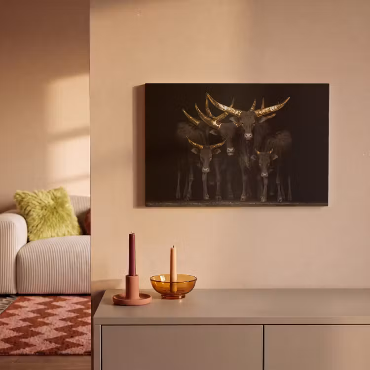 Canvas schilderij - Koeien - Horens - Goud — 2