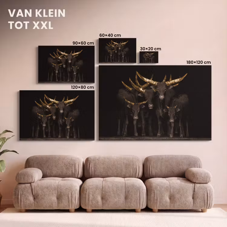 Canvas schilderij - Koeien - Horens - Goud — 8