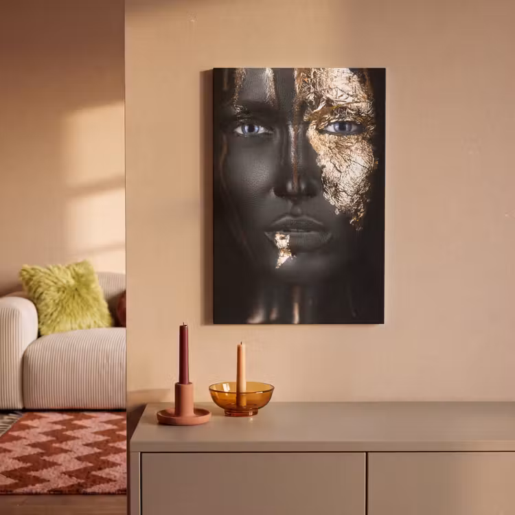 Canvas schilderij - Vrouw - Bladgoud - Black and Gold — 2