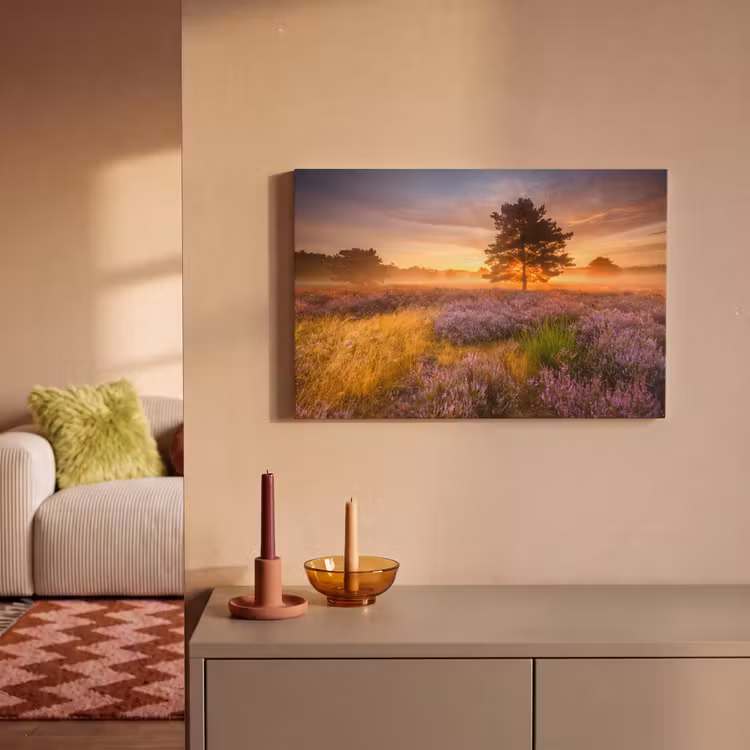 Canvas schilderij - Heidelandschap met een boom — 2