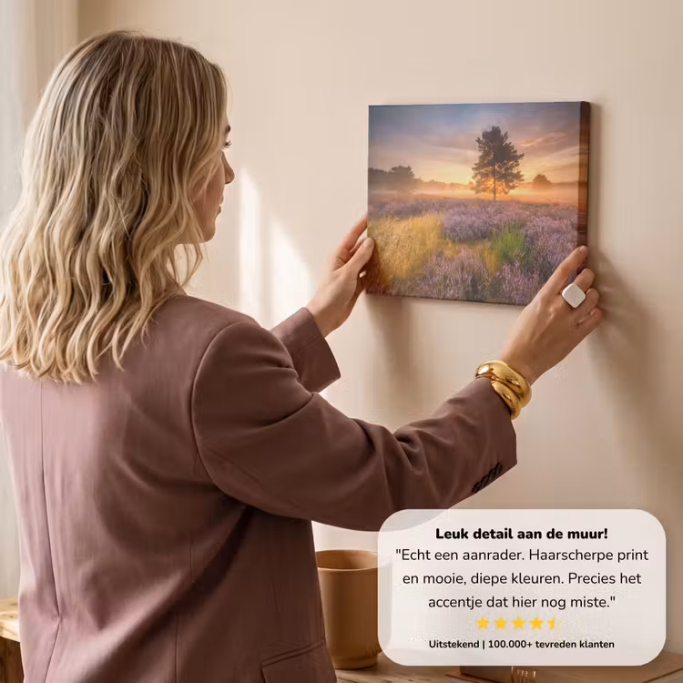 Canvas schilderij - Heidelandschap met een boom — 3
