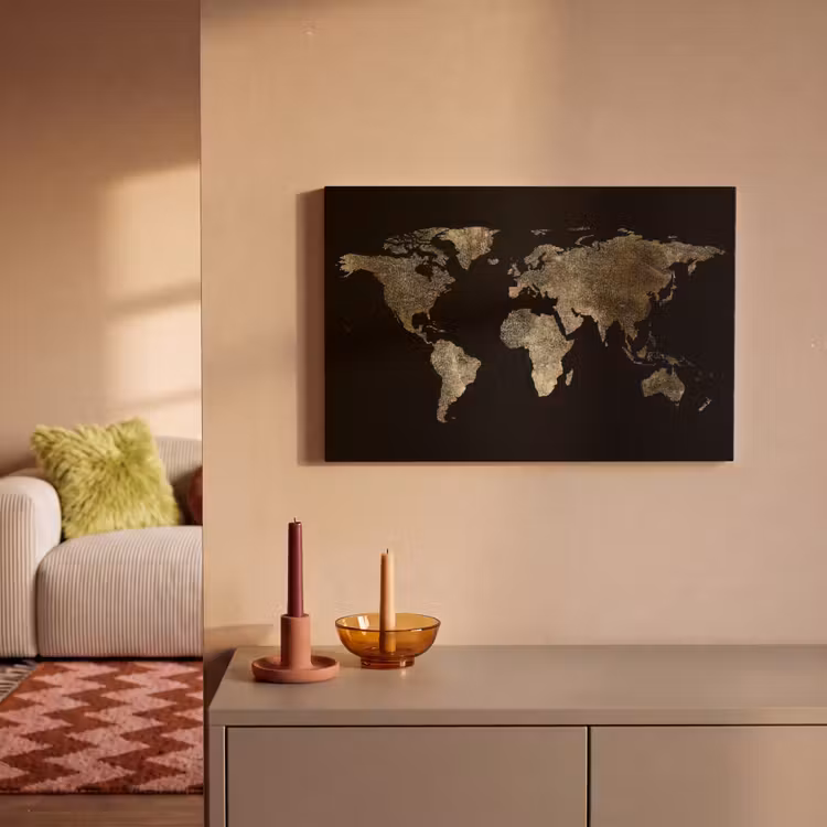 Canvas schilderij - Wereldkaart - Goud - Zwart - Aarde - Luxe — 2