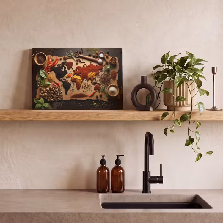 Canvas schilderij - Kruiden - Specerijen - Wereldkaart - Bruin - Lepel - Kleurrijk — 4