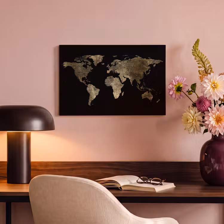 Canvas schilderij - Wereldkaart - Goud - Zwart - Aarde - Luxe — 6