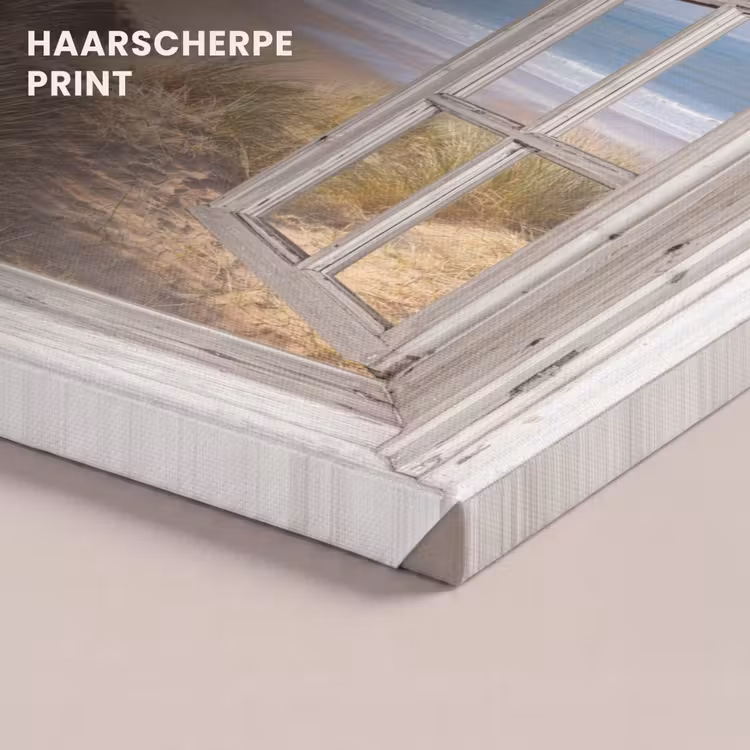 Canvas schilderij - Doorkijk - Strand - Zee - Duinen - Helmgras - Zand - Blauw — 5