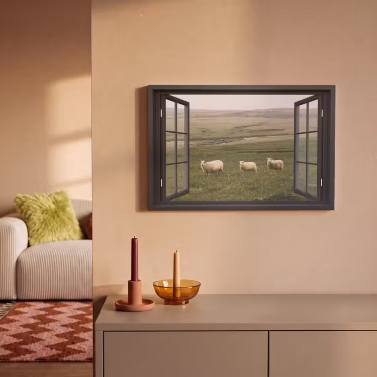 Canvas schilderij - Doorkijk - Gras - Schaap — 2