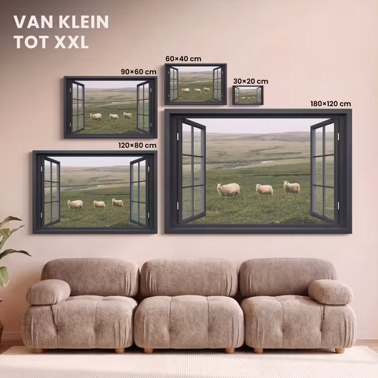 Canvas schilderij - Doorkijk - Gras - Schaap — 8