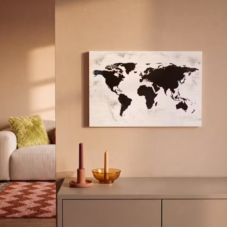 Canvas schilderij - Wereldkaart - Zwart - Hout — 2