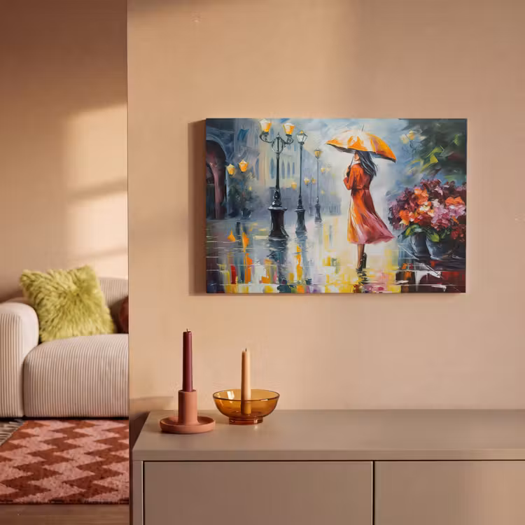 Canvas schilderij - Olieverf - Paraplu - Vrouw - Straat - Kunst — 2