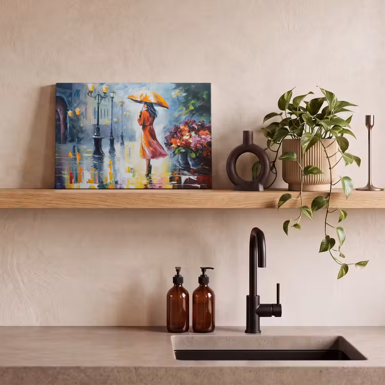 Canvas schilderij - Olieverf - Paraplu - Vrouw - Straat - Kunst — 4