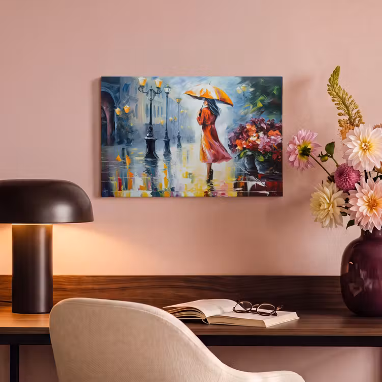 Canvas schilderij - Olieverf - Paraplu - Vrouw - Straat - Kunst — 6