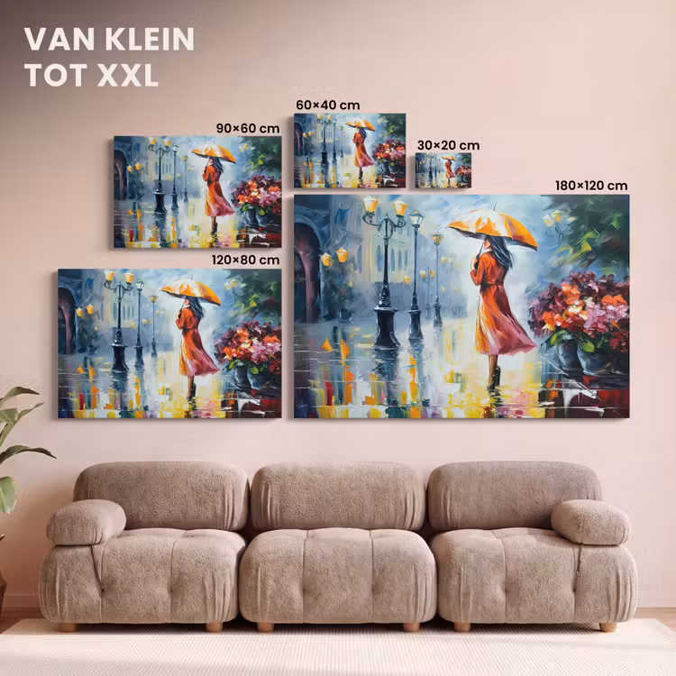 Canvas schilderij - Olieverf - Paraplu - Vrouw - Straat - Kunst — 7