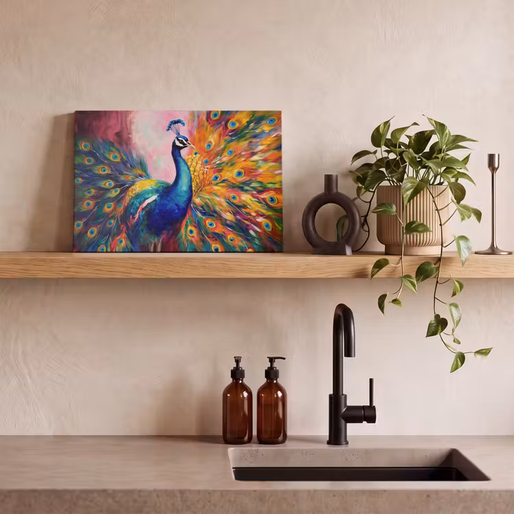Canvas schilderij - Pauw - Dieren - Schilderij - Regenboog — 4