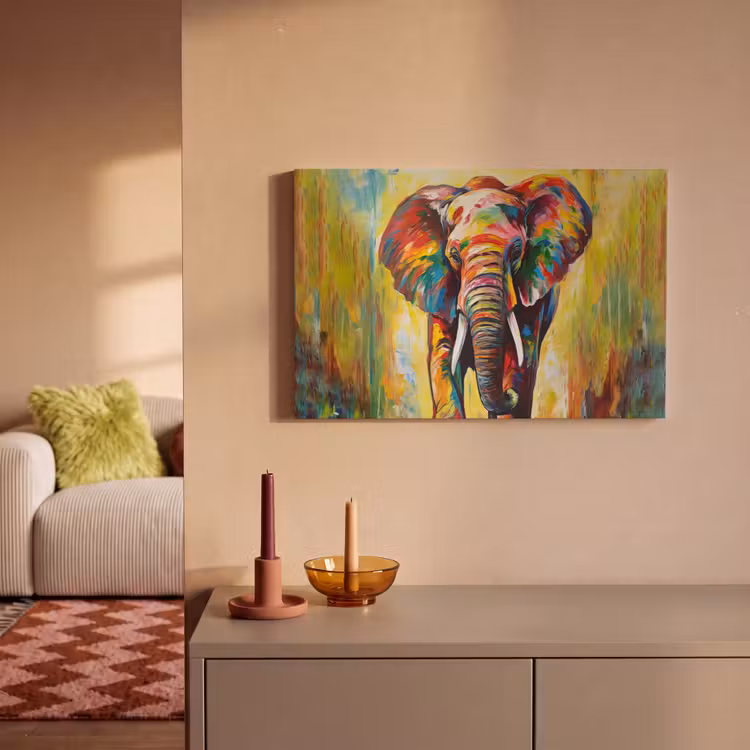 Canvas schilderij - Olifant - Kunst - Schilderij - Dieren - Regenboog — 2