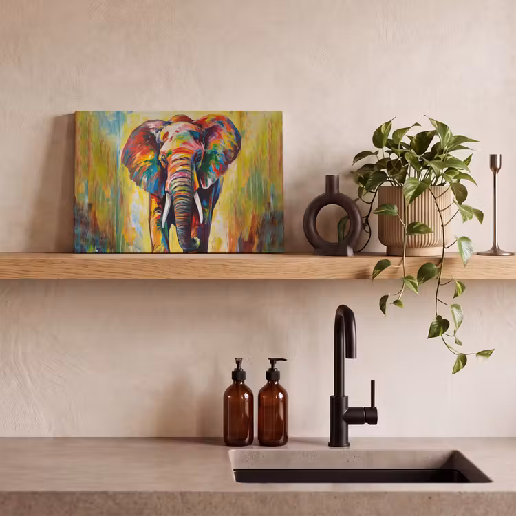 Canvas schilderij - Olifant - Kunst - Schilderij - Dieren - Regenboog — 4