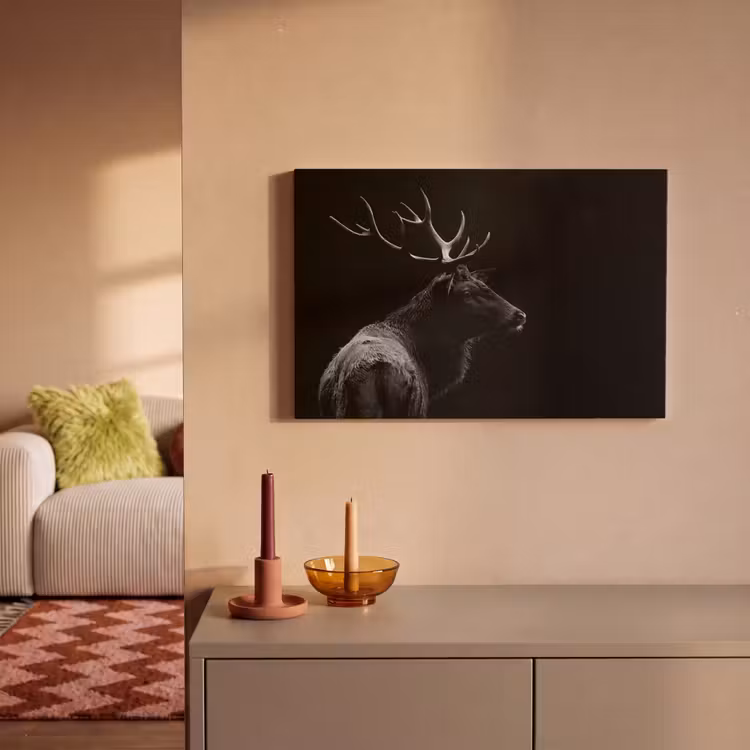 Canvas schilderij - Hert - Zwart - Wit - Gewei — 2