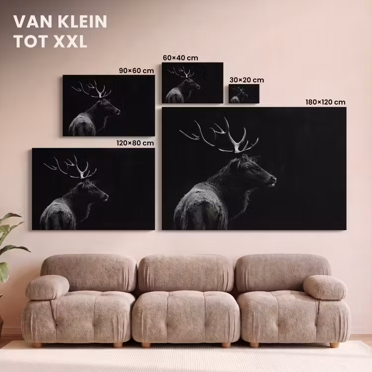 Canvas schilderij - Hert - Zwart - Wit - Gewei — 8