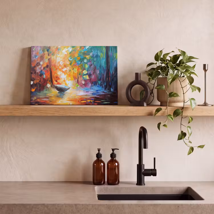 Canvas schilderij - Kleurrijk - Olieverf - Water - Boot — 4