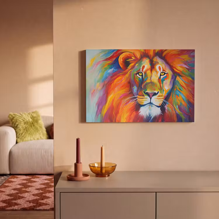 Canvas schilderij - Leeuw - Dieren - Olieverf - Regenboog — 2