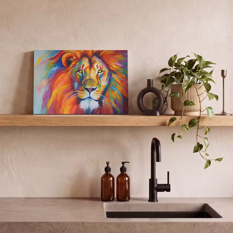 Canvas schilderij - Leeuw - Dieren - Olieverf - Regenboog — 4