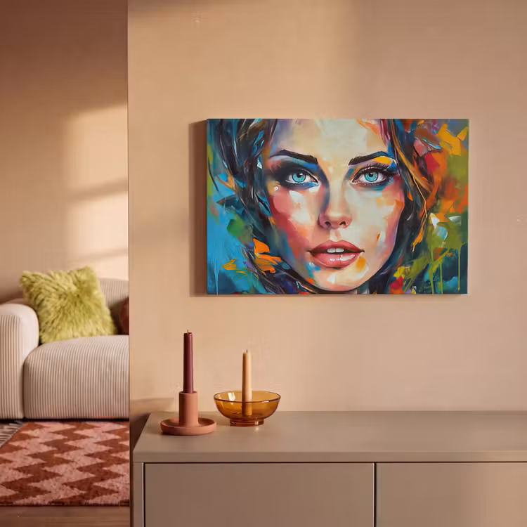 Canvas schilderij - Gezicht - Vrouw - Olieverf - Kleurrijk - Kunst — 2