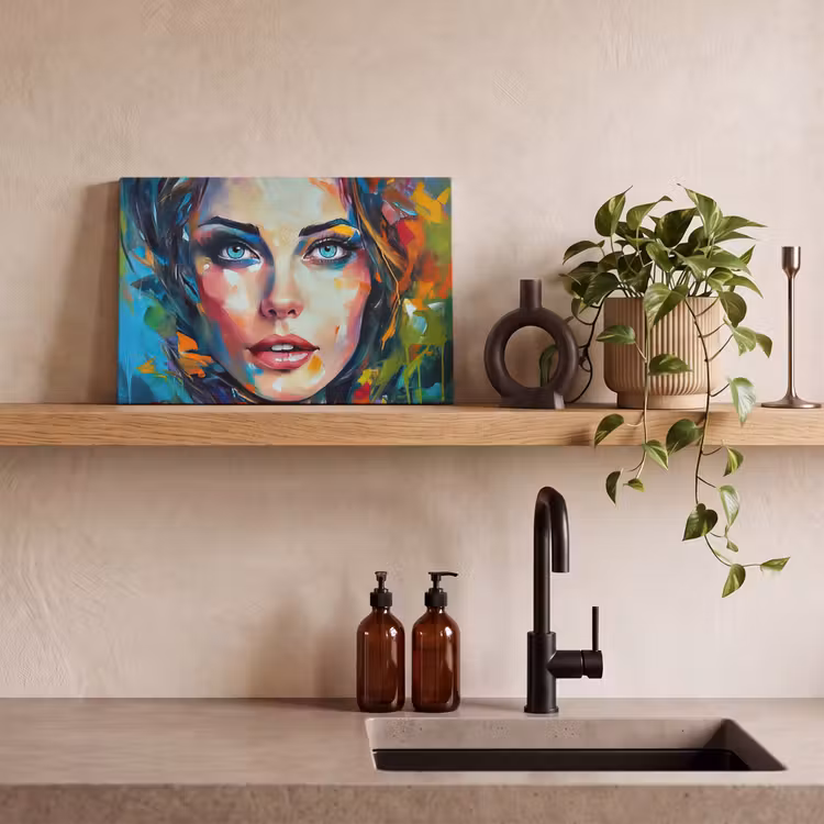 Canvas schilderij - Gezicht - Vrouw - Olieverf - Kleurrijk - Kunst — 4