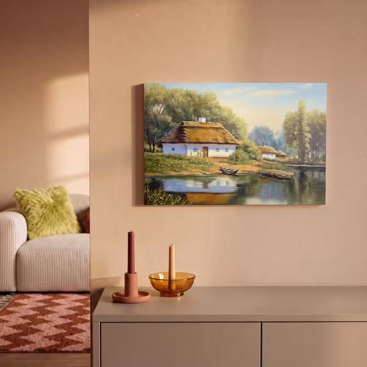 Canvas schilderij - Schilderij - Huis - Natuur - Water - Olieverf — 2