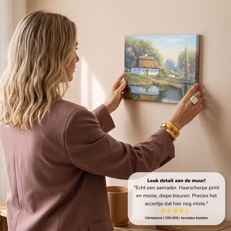 Canvas schilderij - Schilderij - Huis - Natuur - Water - Olieverf — 3