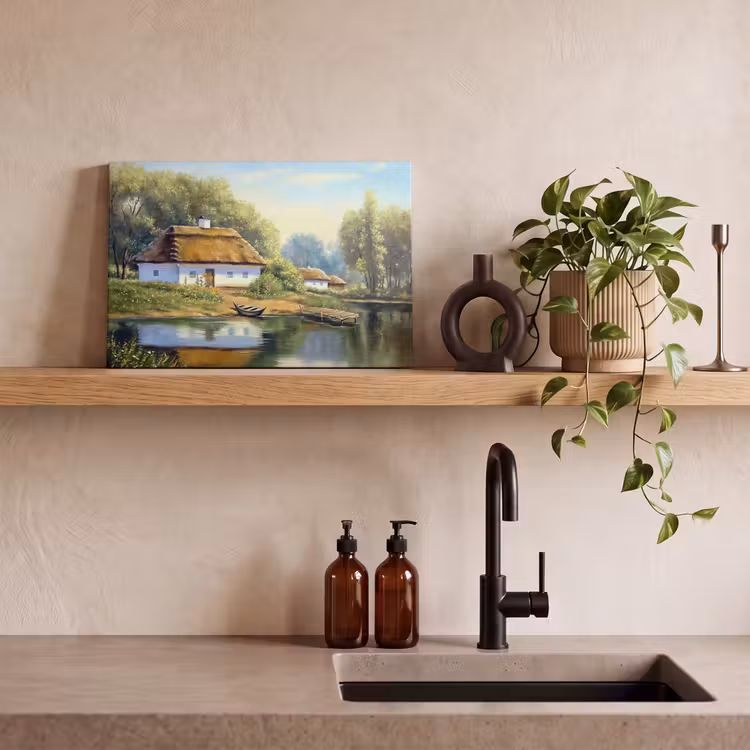 Canvas schilderij - Schilderij - Huis - Natuur - Water - Olieverf — 4