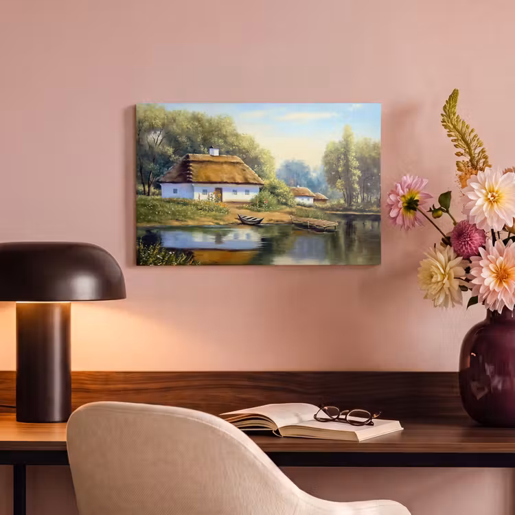 Canvas schilderij - Schilderij - Huis - Natuur - Water - Olieverf — 6