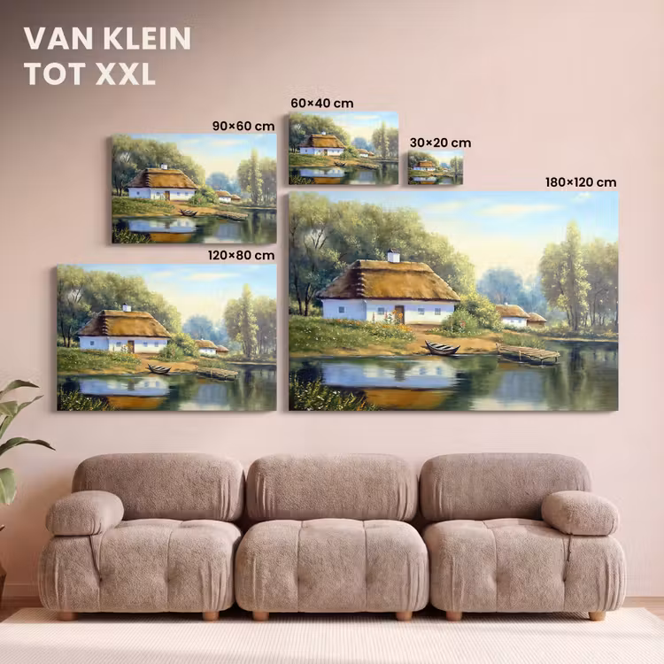 Canvas schilderij - Schilderij - Huis - Natuur - Water - Olieverf — 7