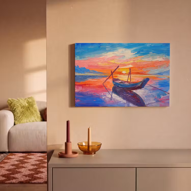 Canvas schilderij - Schilderij - Boot - Olieverf - Water — 2