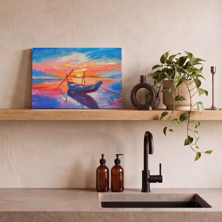 Canvas schilderij - Schilderij - Boot - Olieverf - Water — 4
