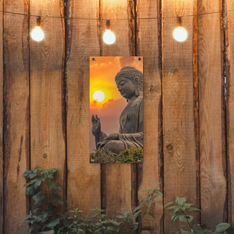 Tuinposter - Boeddha bij zonsondergang — 2