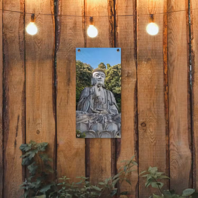 Tuinposter - Stenen Boeddha in de ochtendzon — 2