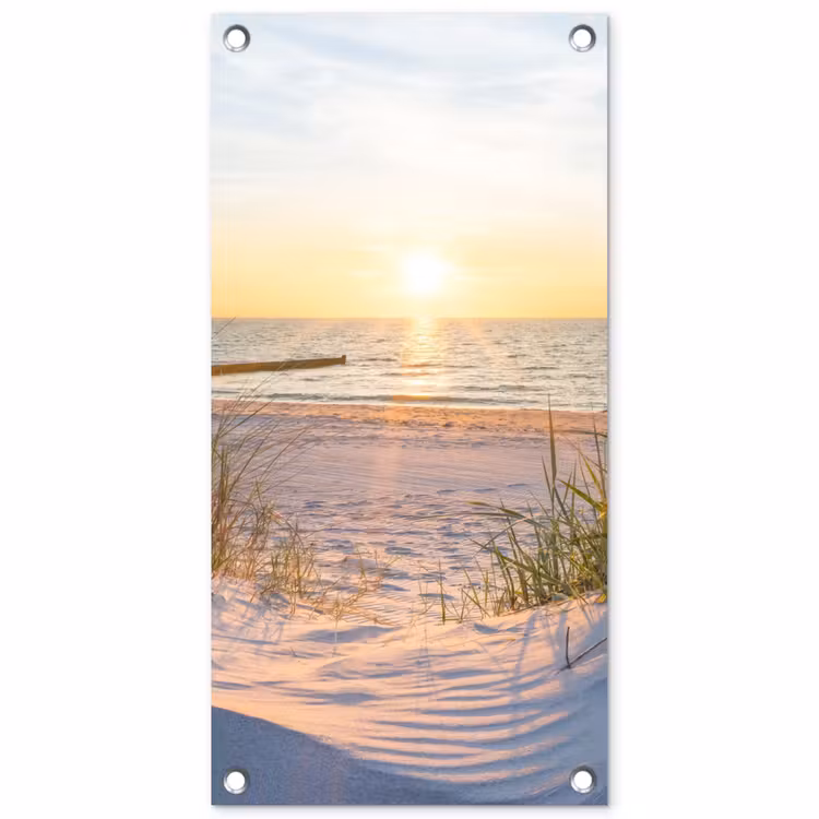 Tuinposter - Strand Zonsondergang Duinen Helmgras