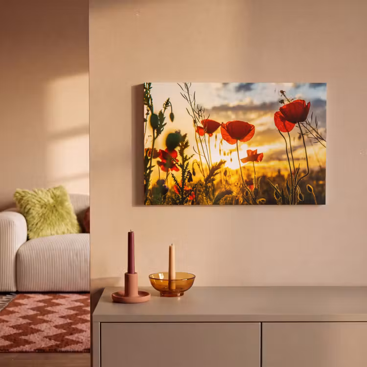 Canvas schilderij - Rode papavers bij een zonsopkomst — 2