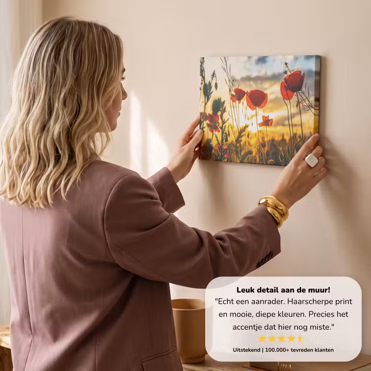 Canvas schilderij - Rode papavers bij een zonsopkomst — 3