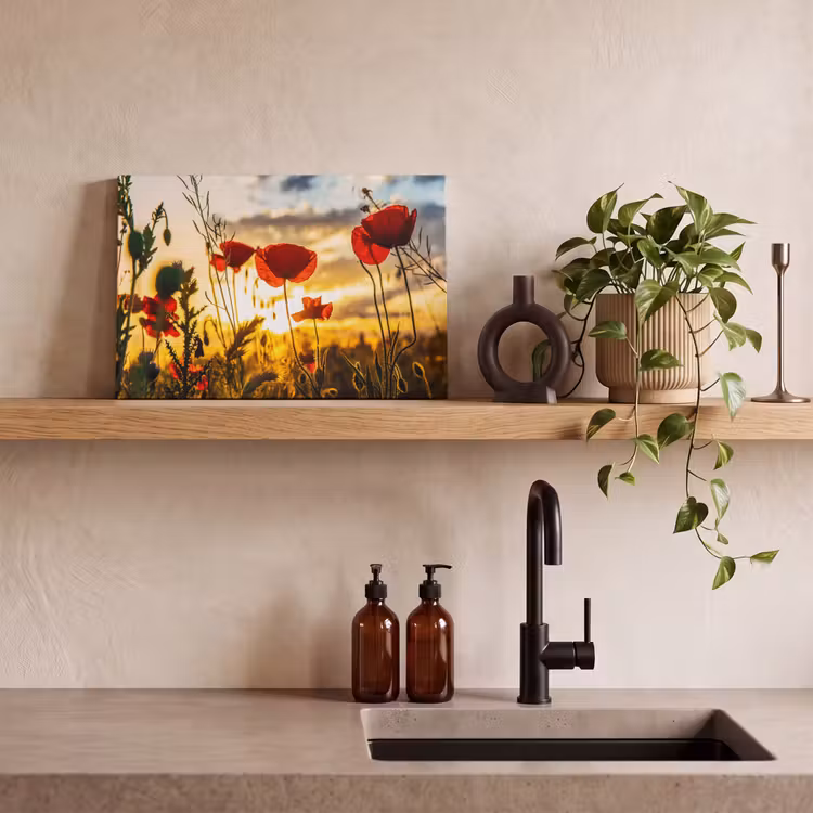 Canvas schilderij - Rode papavers bij een zonsopkomst — 4