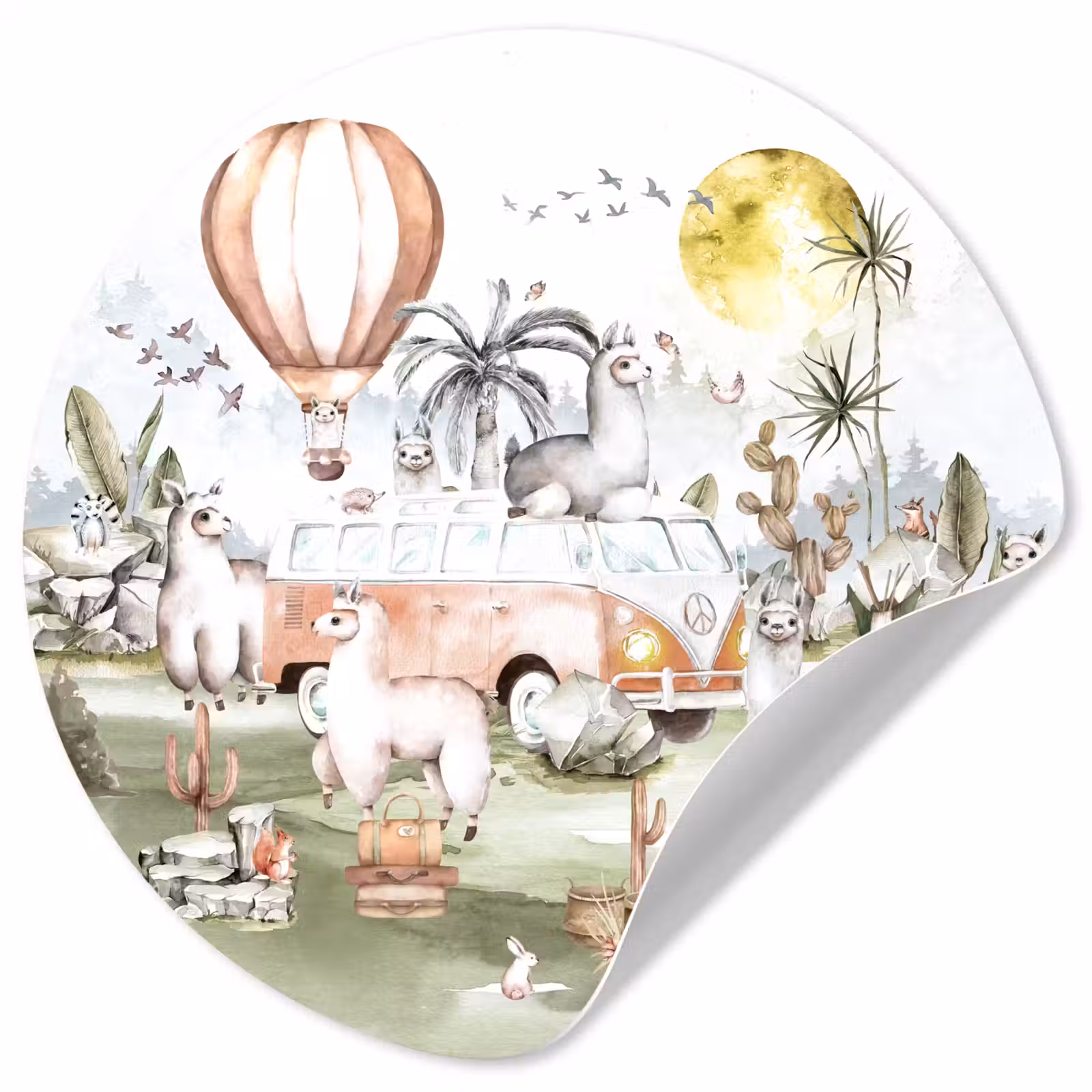 Behangcirkel - Alpaca - Dieren - Kinderen - Luchtballon - Kids — 1
