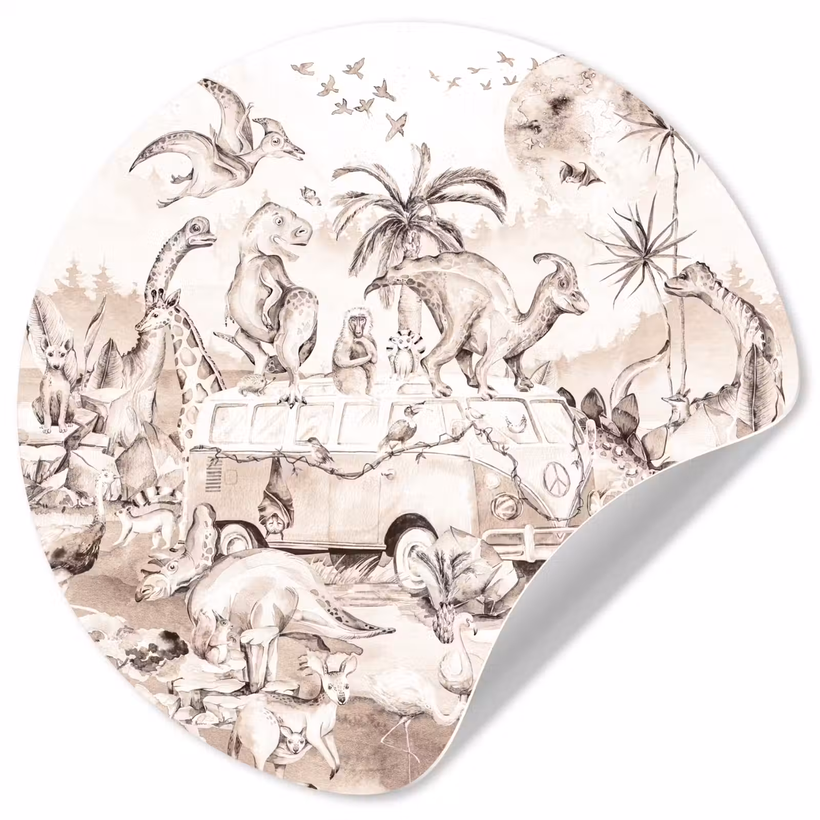 Behangcirkel - Dinosaurus - Bus - Kinderen - Dieren - Bomen — 1