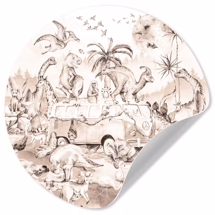 Behangcirkel - Dinosaurus - Bus - Kinderen - Dieren - Bomen — 1