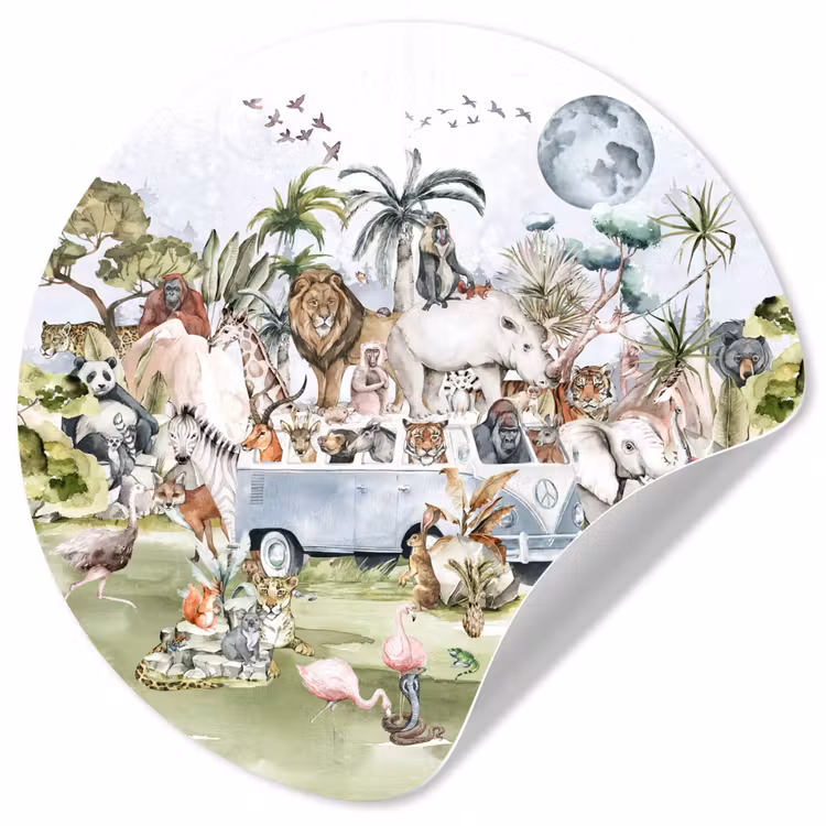 Behangcirkel - Jungle - Bus - Dieren - Kinderen - Planten — 1