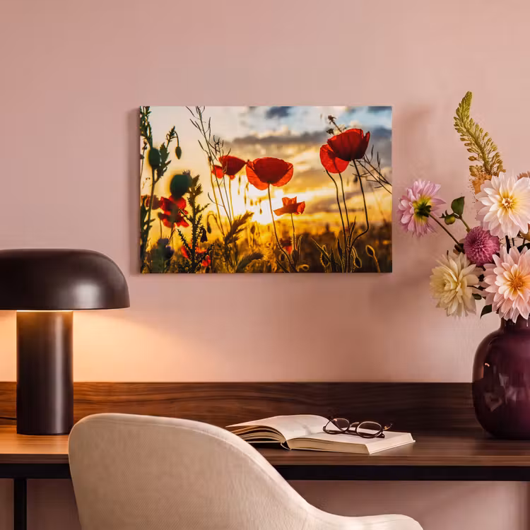 Canvas schilderij - Rode papavers bij een zonsopkomst — 6