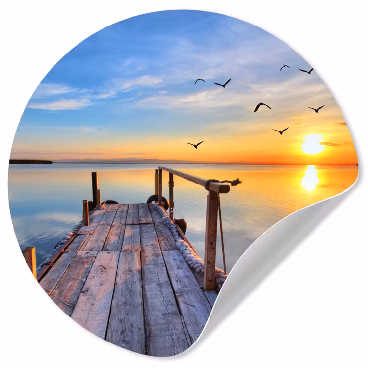 Behangcirkel - Water - Steiger - Vogels - Zonsondergang - Horizon — 1