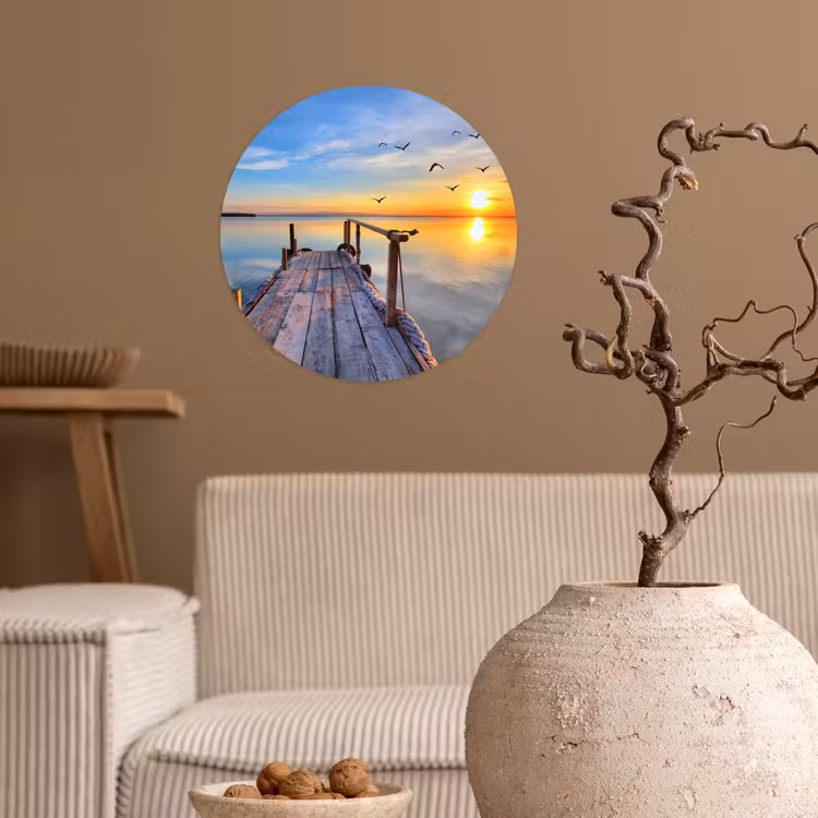 Behangcirkel - Water - Steiger - Vogels - Zonsondergang - Horizon — 2