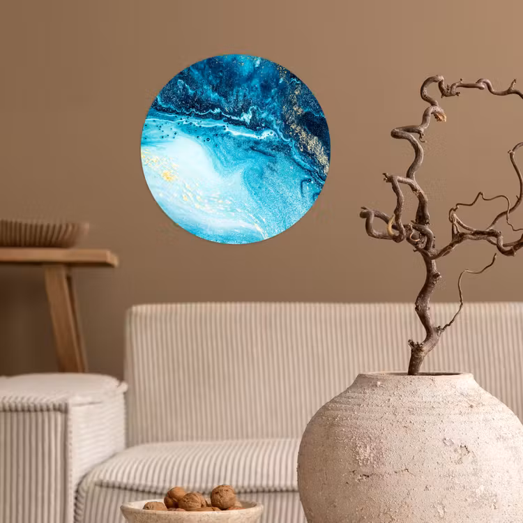 Behangcirkel - Marmerlook - Blauw - Goud - Luxe - Glitter - Marmer — 2
